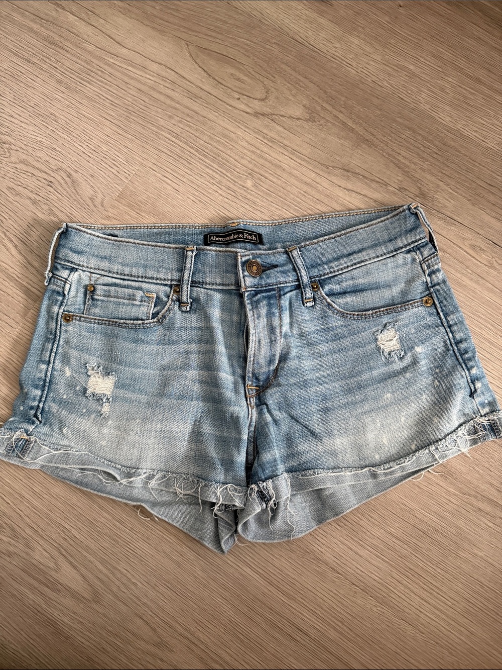 Abercrombie & Fitch Faded Light Blue Distressed Denim Shorts